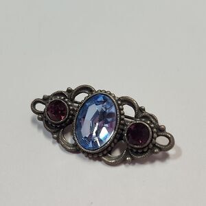 1928 Jewelry Co Silver Tone Brooch Pin w/ Blue & Pink/Purple Rhinestones